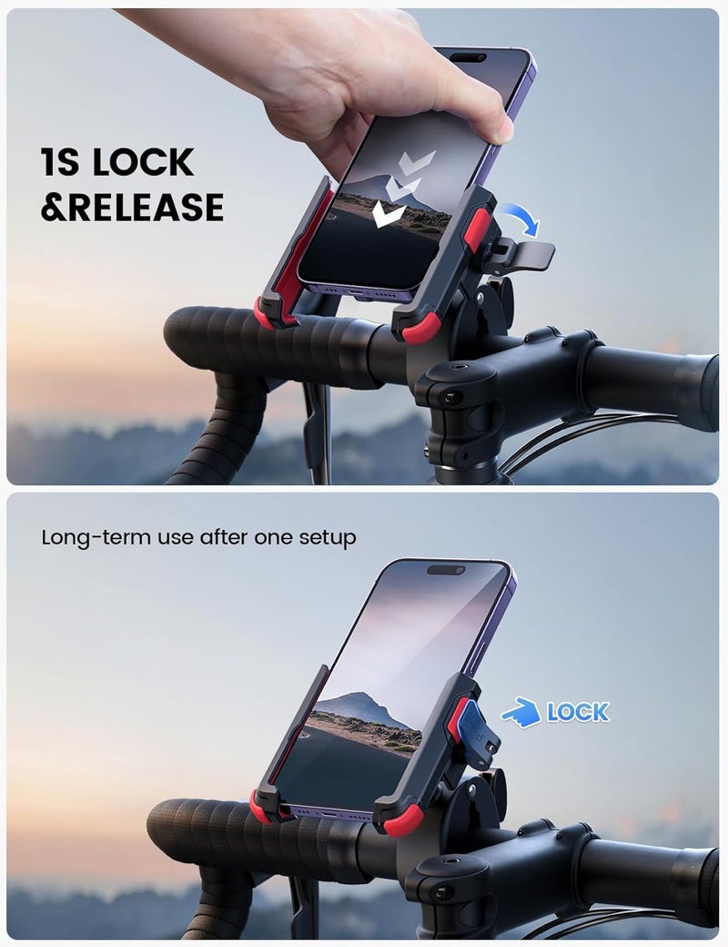 Lamicall Motorcycle Phone Mount Holder - [Camera Friendly] [1s Lock] Bike Phone Holder Handlebar Clamp, Bicycle Scooter Phone Clip, for iPhone Air, 17, 16, 15 Pro Max, Galaxy, 4.7-7" Phones, Red - Image 3